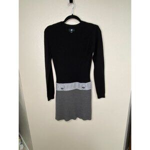 Iz Byer Women’s Black & Gray Colorblock Sweater Dress Button Detail M Mini‎
